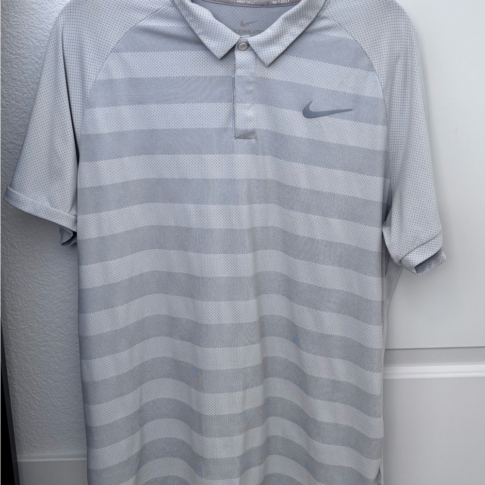 Nike Men's Light Gray Striped Polo Shirt